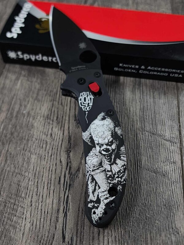 Spyderco Manix 2 Pennywise "IT" Engraving on Cerakote Black AWT Scales with Red Ball Cage - New In Box - EDC Knife - Complete knife -