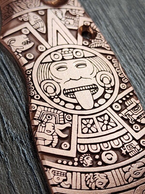 Manix 2 Deep Engraved Copper Scales - EDC - Relief Engraved Aztec Calendar Design - Copper Scales