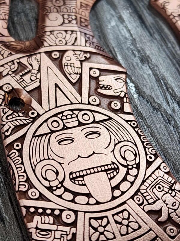 Manix 2 Deep Engraved Copper Scales - EDC - Relief Engraved Aztec Calendar Design - Copper Scales