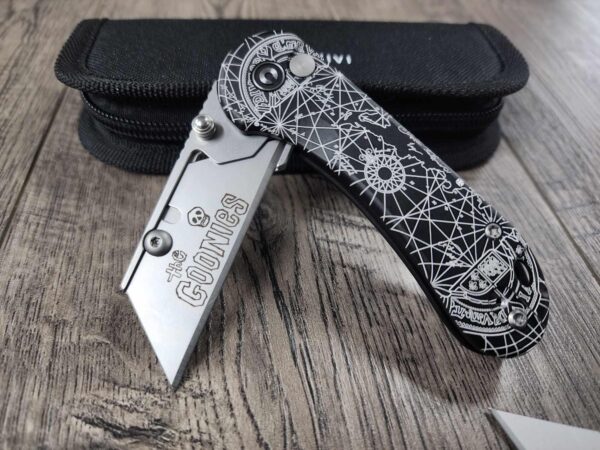 Goonies Map - CIVIVI Elementum Utility Button Lock Knife Black Aluminum Engraved Goonies Map! NEVER SAY DiE! Engraved Clips and Blade!