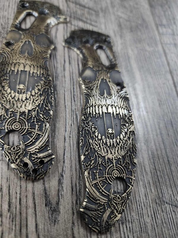 Spyderco Manix 2 Brass Relief Engraved Screaming Skulls - Aged Brass - EDC Scales - Knife Install Optional
