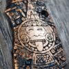 Manix 2 Deep Engraved Copper PATINA Scales - EDC - Relief Engraved Aztec Calendar Design - Copper Scales