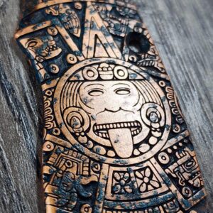 Manix 2 Deep Engraved Copper PATINA Scales - EDC - Relief Engraved Aztec Calendar Design - Copper Scales