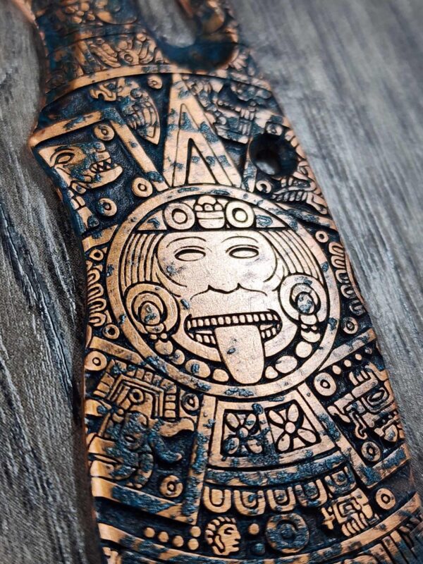 Manix 2 Deep Engraved Copper PATINA Scales - EDC - Relief Engraved Aztec Calendar Design - Copper Scales