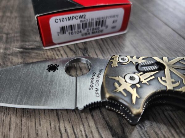 CRUWEAR! Spyderco Manix 2 Relief Engraved Viking/Runes Complete Knife NIB titanium Blue Glow Ball Cage - LynchNW Matching Engraved Deep Clip
