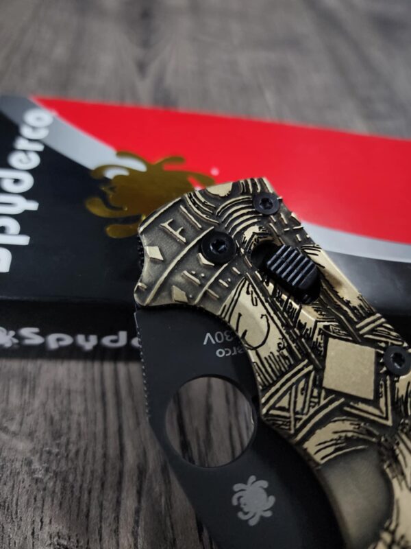 Spyderco Manix 2 - Brass Relief Engraved Until Valhalla Viking Skull Scales - Aged - Knife Install Optional w/Deep Carry Clip - EDC Gear