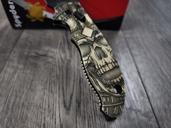Spyderco Manix 2 - Brass Relief Engraved Until Valhalla Viking Skull Scales - Aged - Knife Install Optional w/Deep Carry Clip - EDC Gear