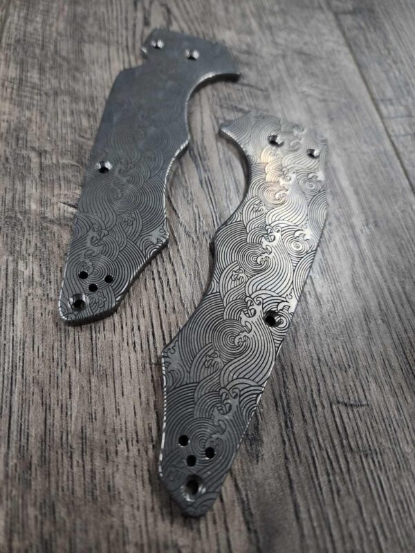 Great Waves- Spyderco YoJumbo - Deep Laser Engraved - Titanium Scales - EDC Gear *Scales/Handles Only*