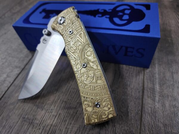 Chaves Redencion 229 - Dead Aztec Relief Engraved Brass Scales - Knife Install Optional - 4 Blade Styles - New In Box