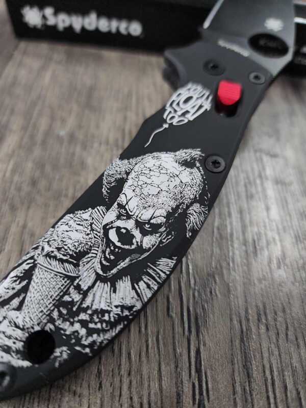 Spyderco Manix 2 Pennywise "IT" Engraving on Cerakote Black AWT Scales with Red Ball Cage - New In Box - EDC Knife - Complete knife -