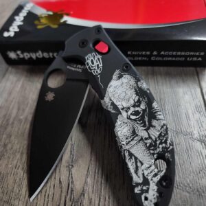 Spyderco Manix 2 Pennywise "IT" Engraving on Cerakote Black AWT Scales with Red Ball Cage - New In Box - EDC Knife - Complete knife -