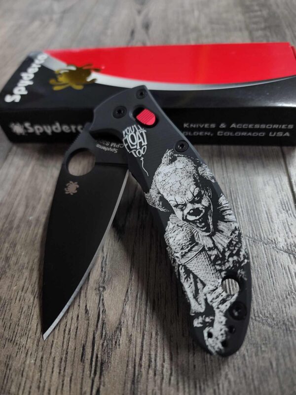 Spyderco Manix 2 Pennywise "IT" Engraving on Cerakote Black AWT Scales with Red Ball Cage - New In Box - EDC Knife - Complete knife -
