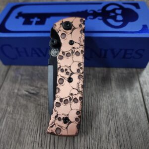 Chaves Redencion Street - Skulls Relief Engraved Copper Scales - Complete Knife - Black Elmax Blade - New In Box