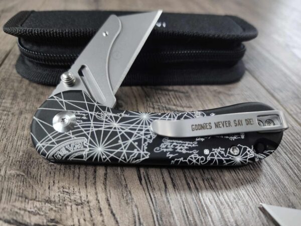 Goonies Map - CIVIVI Elementum Utility Button Lock Knife Black Aluminum Engraved Goonies Map! NEVER SAY DiE! Engraved Clips and Blade!