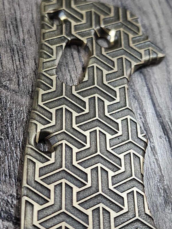 Spyderco Manix 2 Brass Relief Engraved Geo-Tri Pattern - Aged Brass - EDC Scales - Knife Install Optional