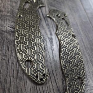 Spyderco Manix 2 Brass Relief Engraved Geo-Tri Pattern - Aged Brass - EDC Scales - Knife Install Optional