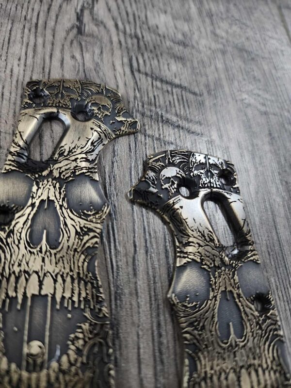 Spyderco Manix 2 Brass Relief Engraved Screaming Skulls - Aged Brass - EDC Scales - Knife Install Optional