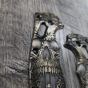 Spyderco Manix 2 Brass Relief Engraved Screaming Skulls - Aged Brass - EDC Scales - Knife Install Optional