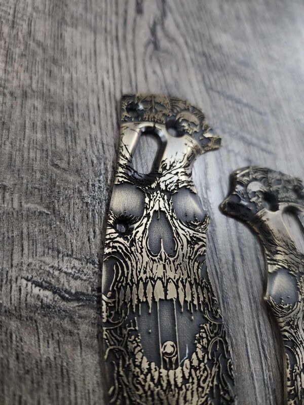 Spyderco Manix 2 Brass Relief Engraved Screaming Skulls - Aged Brass - EDC Scales - Knife Install Optional