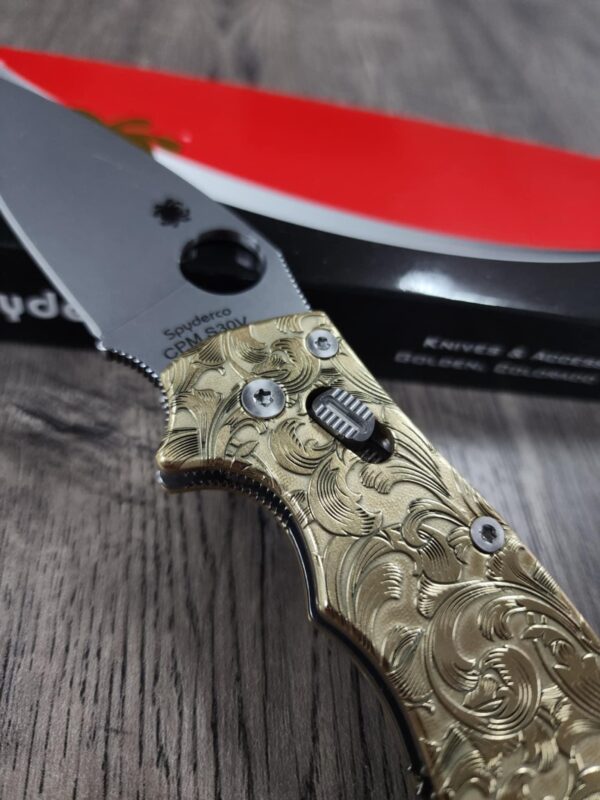 Spyderco Manix 2 - Relief Laser Engraved Filigree Scroll - Brass Scales - Polished - Knife Install Optional - EDC Scales