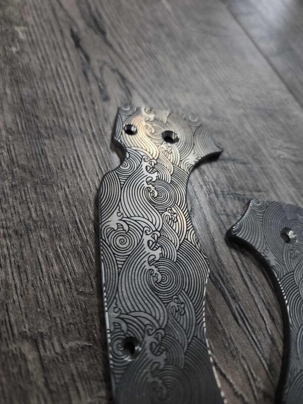 Great Waves- Spyderco YoJumbo - Deep Laser Engraved - Titanium Scales - EDC Gear *Scales/Handles Only*