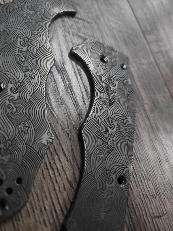 Great Waves- Spyderco YoJumbo - Deep Laser Engraved - Titanium Scales - EDC Gear *Scales/Handles Only*