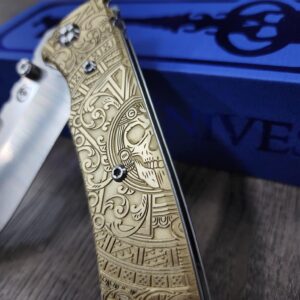 Chaves Redencion 229 - Dead Aztec Relief Engraved Brass Scales - Knife Install Optional - 4 Blade Styles - New In Box