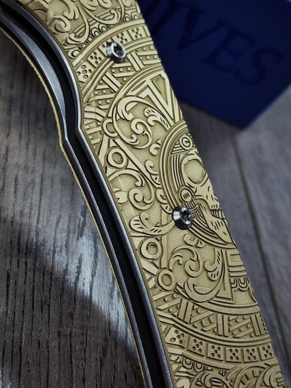 Chaves Redencion 229 - Dead Aztec Relief Engraved Brass Scales - Knife Install Optional - 4 Blade Styles - New In Box