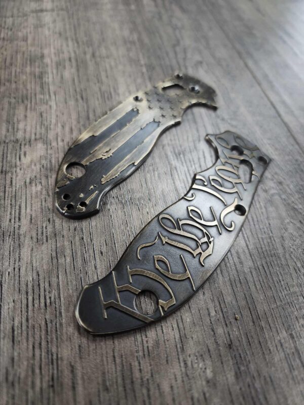 Spyderco Manix 2 Brass Relief Engraved We The People - Aged Brass - EDC Scales - Knife Install Optional