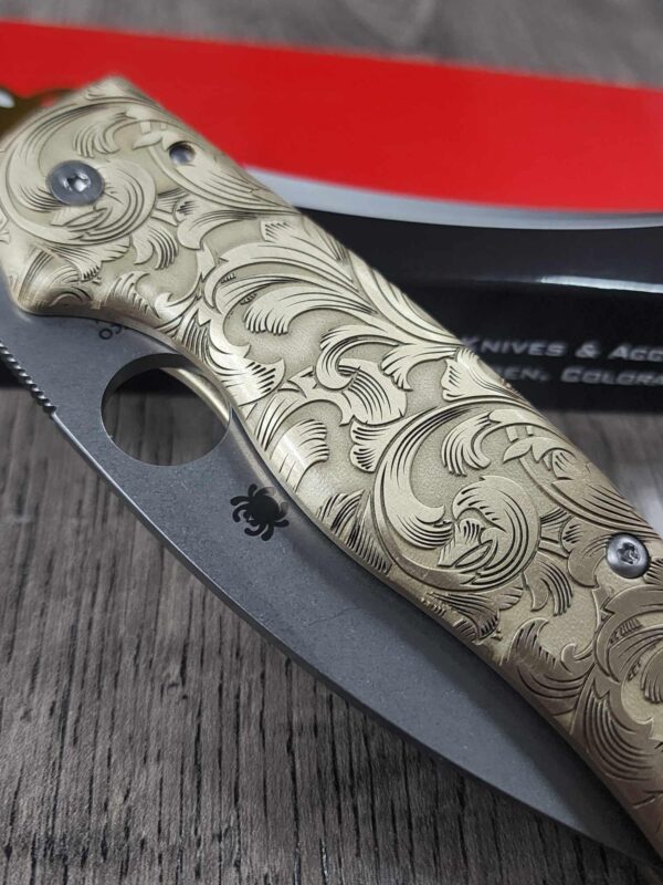 Spyderco Shaman - Brass Filigree - Relief Laser Engraved - Brass scales - Scales ONLY