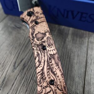 Chaves Redencion Street - Davy Jones Relief Engraved Copper Scales - Knife Install Optional - Black Elmax Blade Drop Point or Tanto