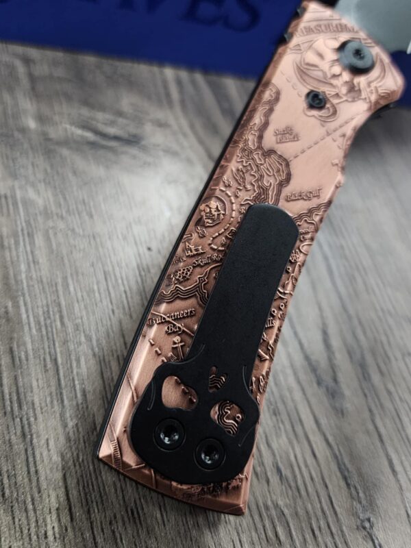Chaves Redencion Street - Davy Jones Relief Engraved Copper Scales - Knife Install Optional - Black Elmax Blade Drop Point or Tanto