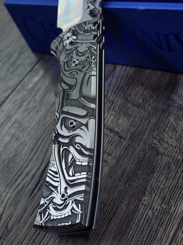 Chaves Redencion 229 - Devil Mask with Dragon Relief Engraved Titanium Scales - Knife Install Optional - 4 Blade Styles - New In Box