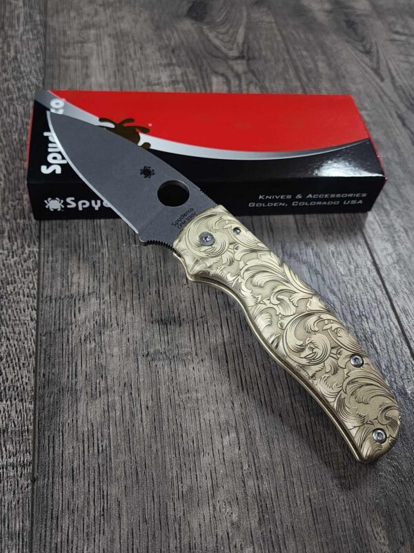 Spyderco Shaman - Brass Filigree - Relief Laser Engraved - Brass scales - Scales ONLY