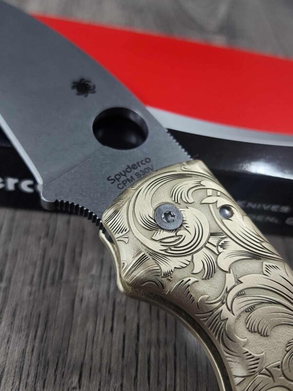Spyderco Shaman - Brass Filigree - Relief Laser Engraved - Brass scales - Scales ONLY
