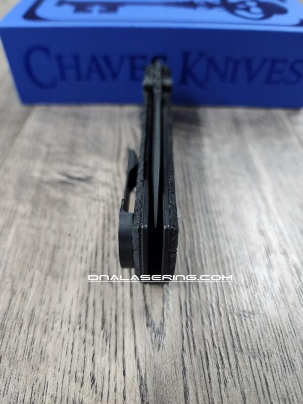 il_fullxfull.6728286982_7us8.jpg Chaves Redencion 229 Blue Label - Black Micarta Laser Engraved Dead Aztec Pattern - COMPLETE KNIFE - 2 Black Blade Options - New In Box