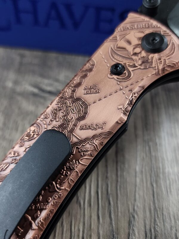 Chaves Redencion Street - Davy Jones Relief Engraved Copper Scales - Knife Install Optional - Black Elmax Blade Drop Point or Tanto