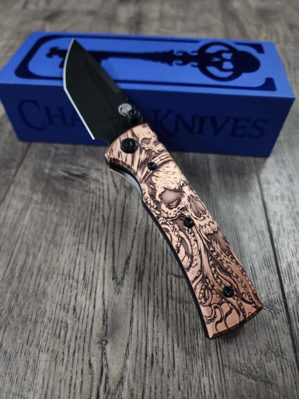 Chaves Redencion Street - Davy Jones Relief Engraved Copper Scales - Knife Install Optional - Black Elmax Blade Drop Point or Tanto
