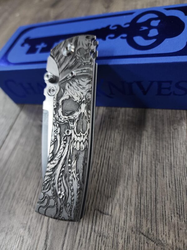 il_fullxfull.6733979273_nb4o.jpg Chaves Redencion 229 - Davy Jones Relief Engraved Titanium Scales - Knife Install Optional - 4 Blade Styles - New In Box