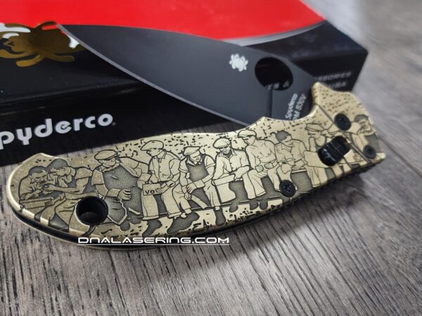 Spyderco Manix 2 - Brass Scales Relief Engraved Ironworker Rockefeller Portrait - Aged Brass - EDC Scales - Knife Install Optional