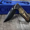 Chaves TAK Black Blade Aged Brass Engraved Skull Key with Forced Patina Scales - With Extra Clip -Tanto - Elmax Blade Steel - COMPLETE KNIFE