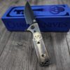 Chaves TAK Black Blade Aged Brass Engraved Skull Key with Forced Patina Scales - With Extra Clip -Tanto - Elmax Blade Steel - COMPLETE KNIFE