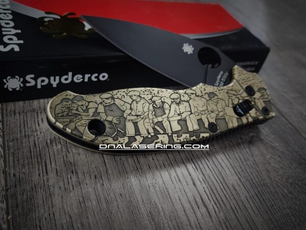 Spyderco Manix 2 - Brass Scales Relief Engraved Ironworker Rockefeller Portrait - Aged Brass - EDC Scales - Knife Install Optional