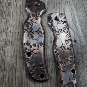 Spyderco Shaman -Skull Pattern - NEW Relief Engraving Style - Laser Engraved Copper Aged Scales - EDC Gear *Scales Only*