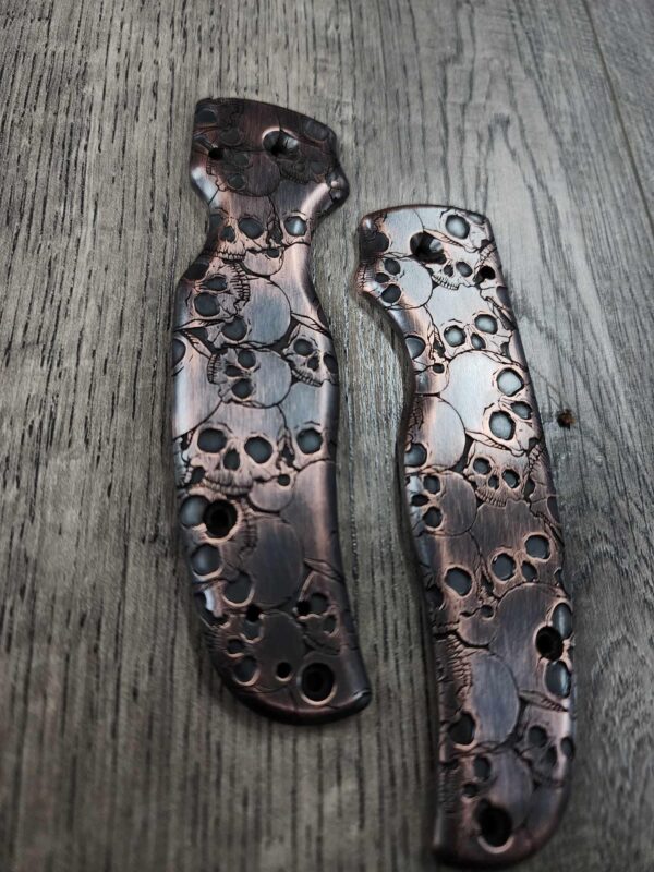 Spyderco Shaman -Skull Pattern - NEW Relief Engraving Style - Laser Engraved Copper Aged Scales - EDC Gear *Scales Only*