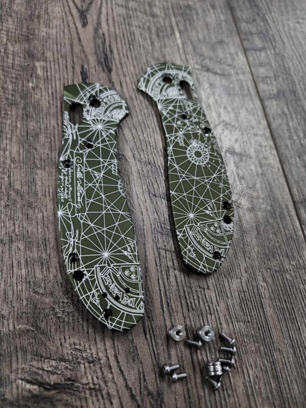 Benchmade Griptilian Laser Engraved Goonies Map!! - Olive Drab Anodized Aluminum Scales 7075 - Full Size Griptilian - With Hardware -