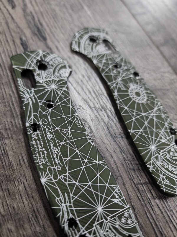 Benchmade Griptilian Laser Engraved Goonies Map!! - Olive Drab Anodized Aluminum Scales 7075 - Full Size Griptilian - With Hardware -