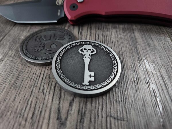 Rule #9 / Chaves Skull Key - Deep Laser Engraved Titanium Coin - Stonewashed Finish - Always Carry a Knife/Chaves  KNIFE NOT INCLUDED!!!