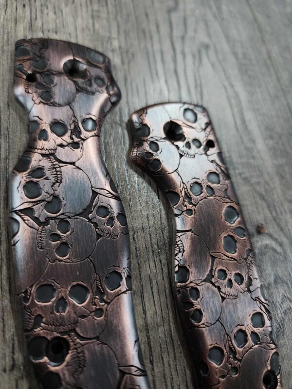 Spyderco Shaman -Skull Pattern - NEW Relief Engraving Style - Laser Engraved Copper Aged Scales - EDC Gear *Scales Only*