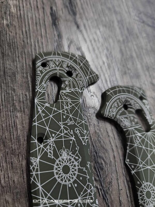 Goonies Map - Spyderco Manix 2 Laser Engraved Scales – Agent Series – Linerless – Cerakote OD GREEN - Optional Knife Install